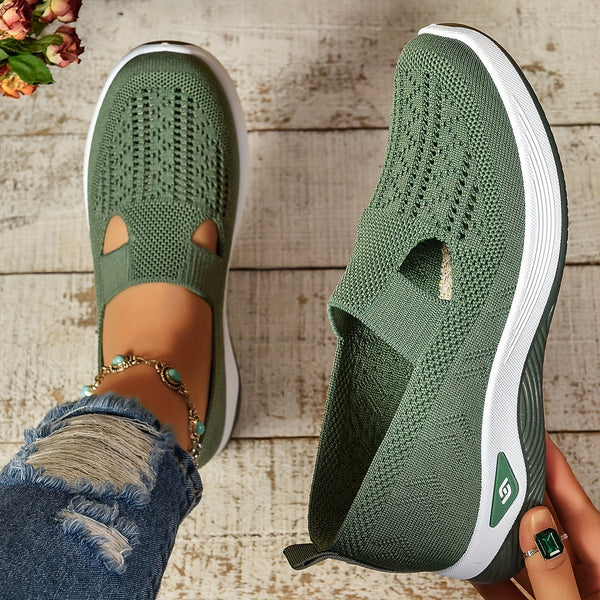 Woman wearing breathable slip-on footwear for daily casual wear.
