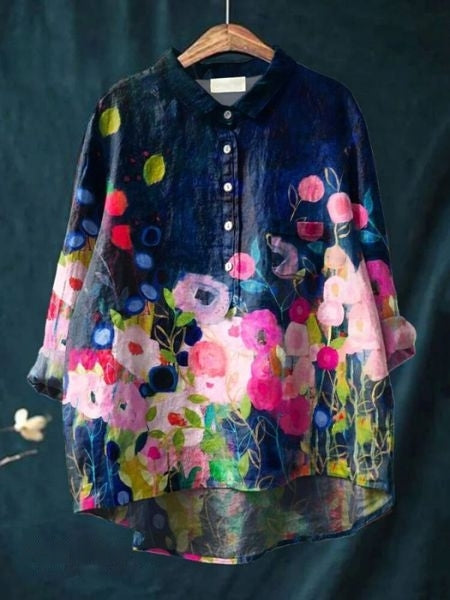 Timeless floral blouse with a clean background.