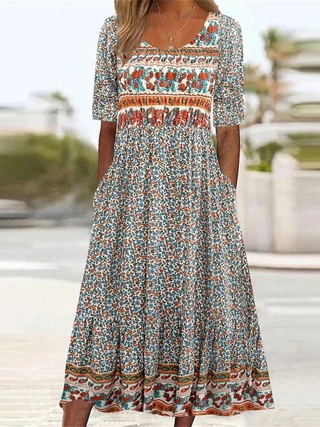 Delsie | Multicolor Everyday Dress and Round Neckline