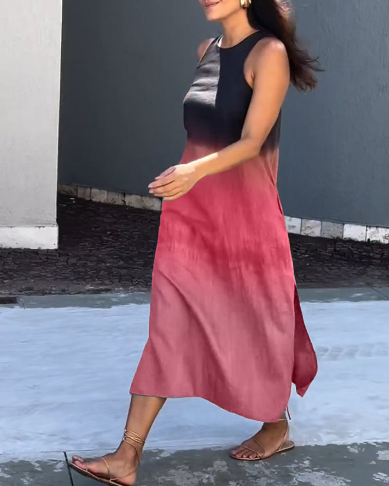Figure-flattering ombre dress with graceful movement and easy comfort.
