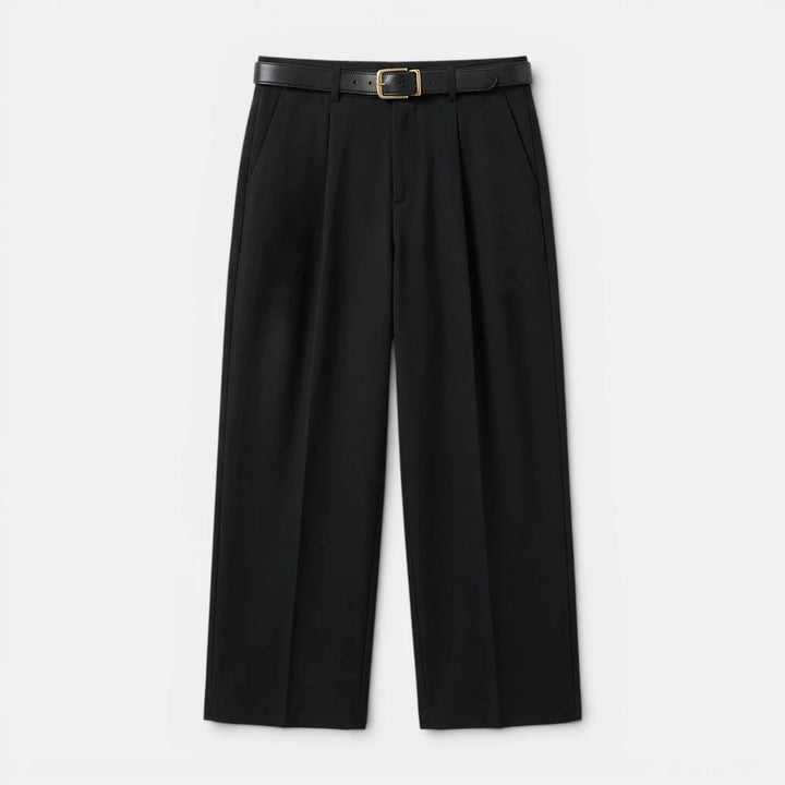 Clean-cut pleated trousers on a plain background.