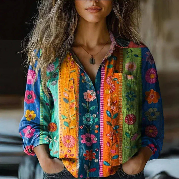 Relaxed-fit patterned blouse displayed on a plain background for casual wear.