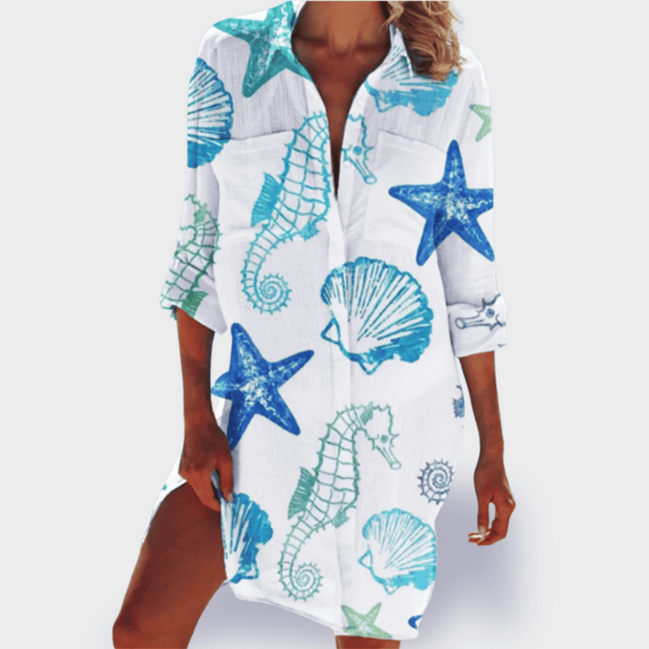 Lightweight women’s dress with bright colors and airy movement.