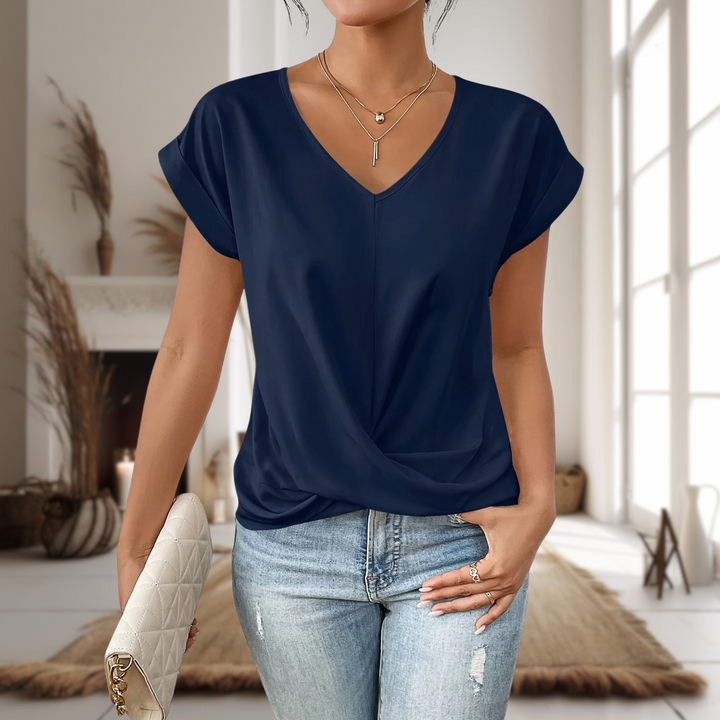 Women’s everyday comfort tee worn by a model on a clean background.