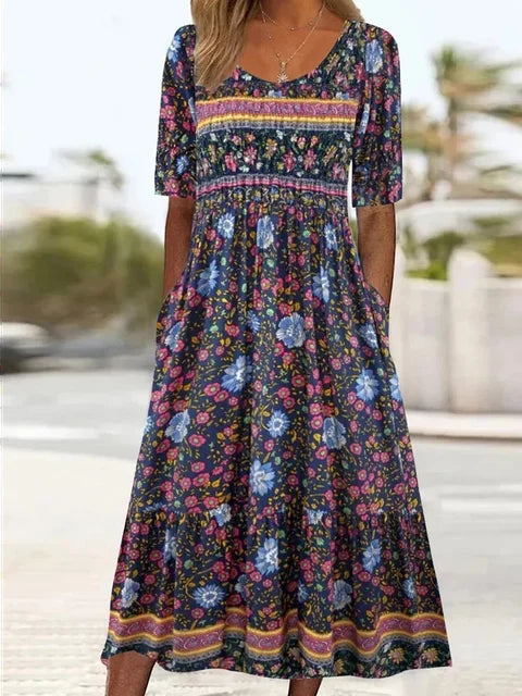 Delsie | Multicolor Everyday Dress and Round Neckline