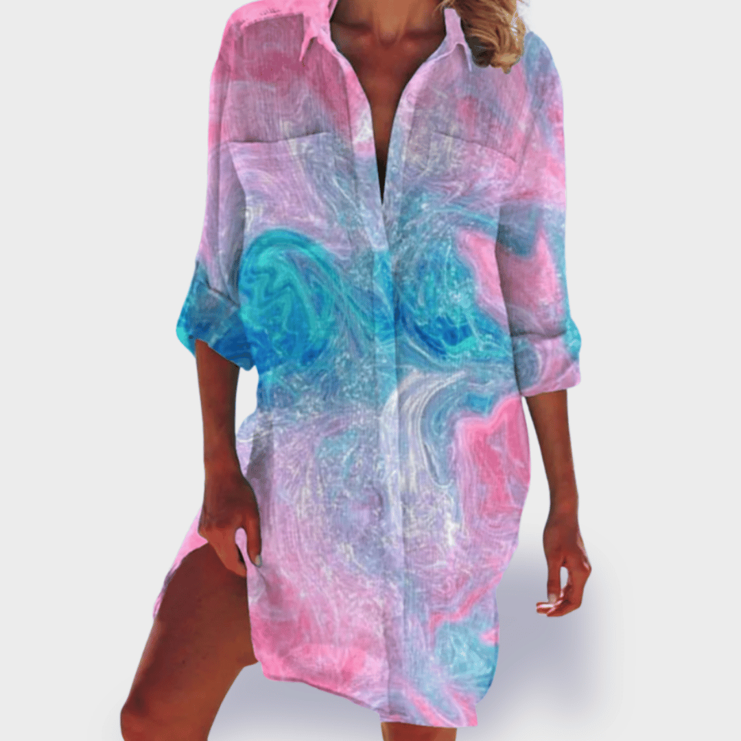 Breathable colorful dress with graceful coverage and relaxed drape.