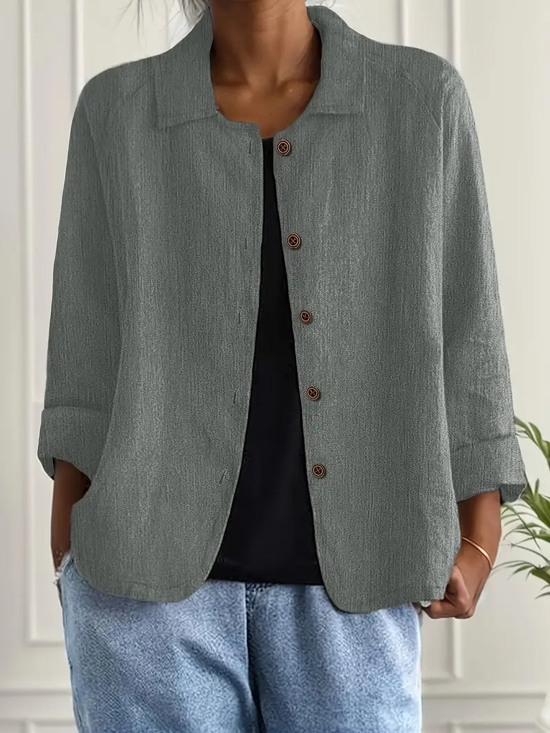 Chic classic top shown on a clean background with soft fabric and easy comfort.