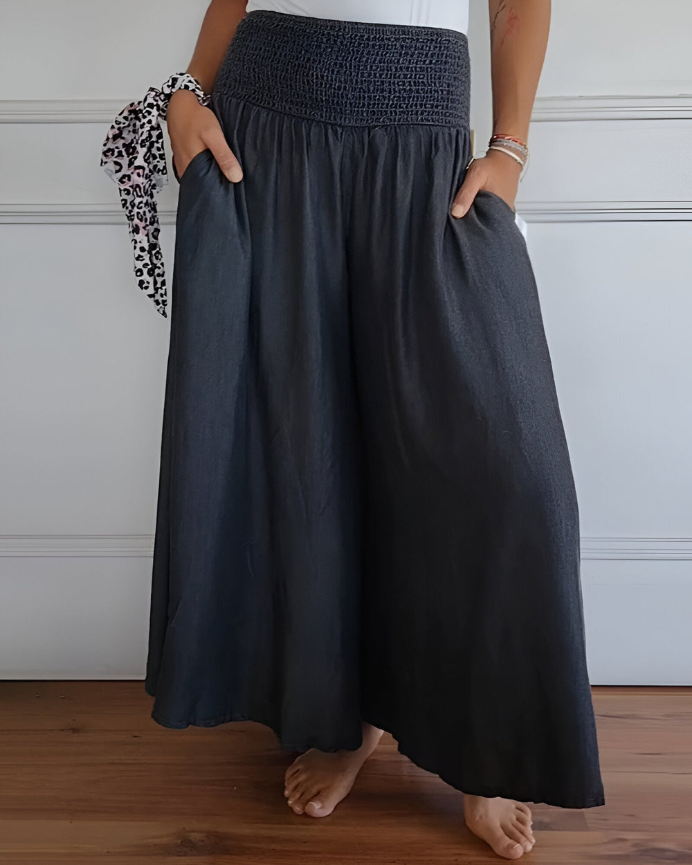 Comfortable stretch pants displayed on a plain background.