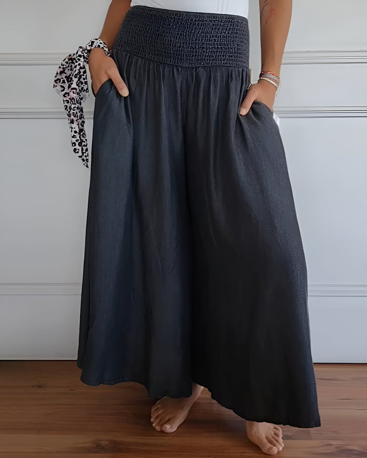 Comfortable stretch pants displayed on a plain background.