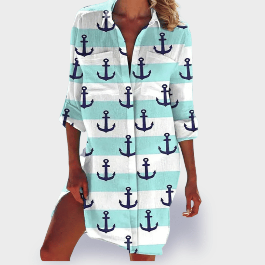 Airy women’s summer dress with bold hues and comfortable fit.