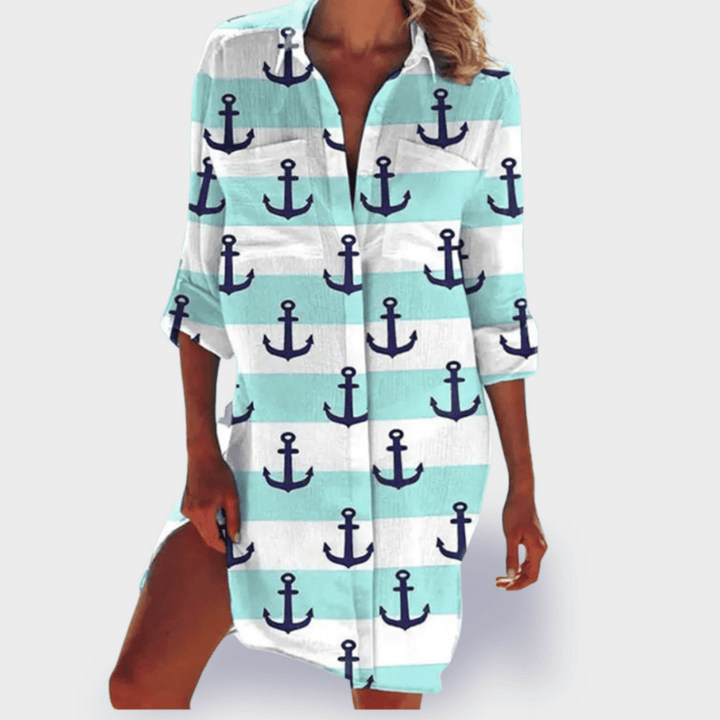 Airy women’s summer dress with bold hues and comfortable fit.