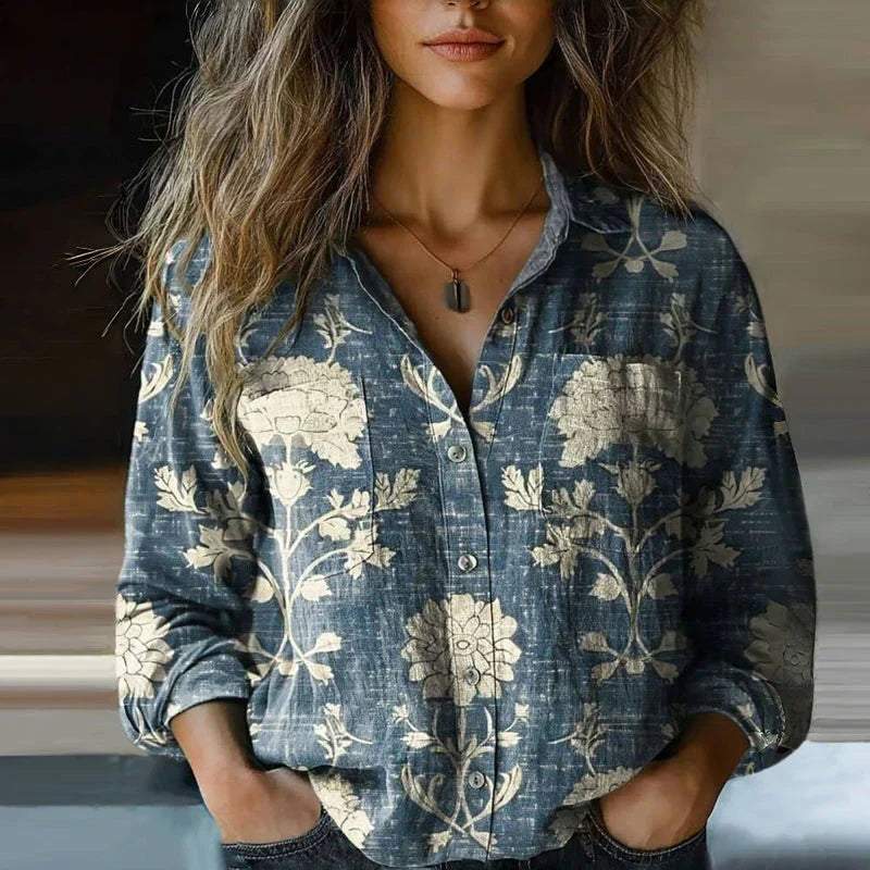 Boho-style casual blouse featuring detailed patterns and soft flowy shaping.