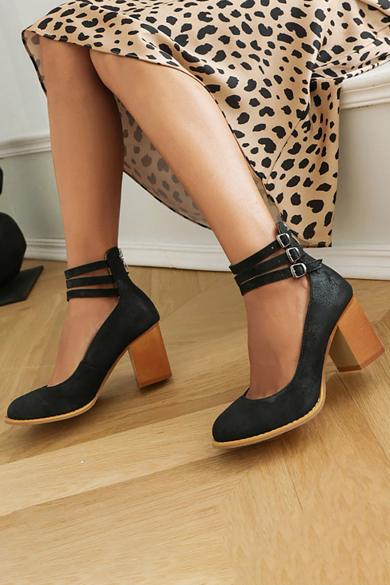 Stylish women’s block heel sandal displayed on foot with clean detailing.