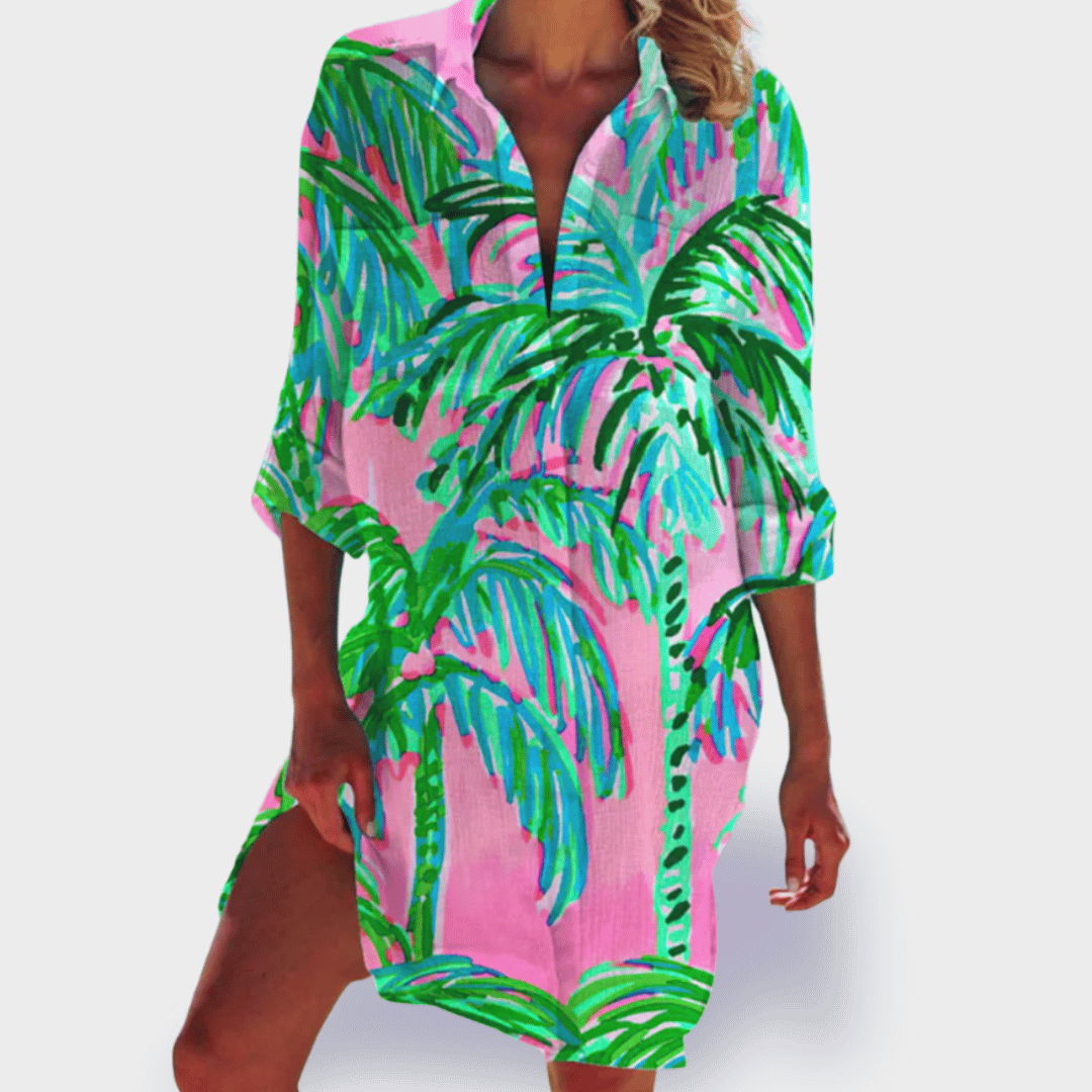 Bright seasonal dress with a flattering shape and soft fabric.