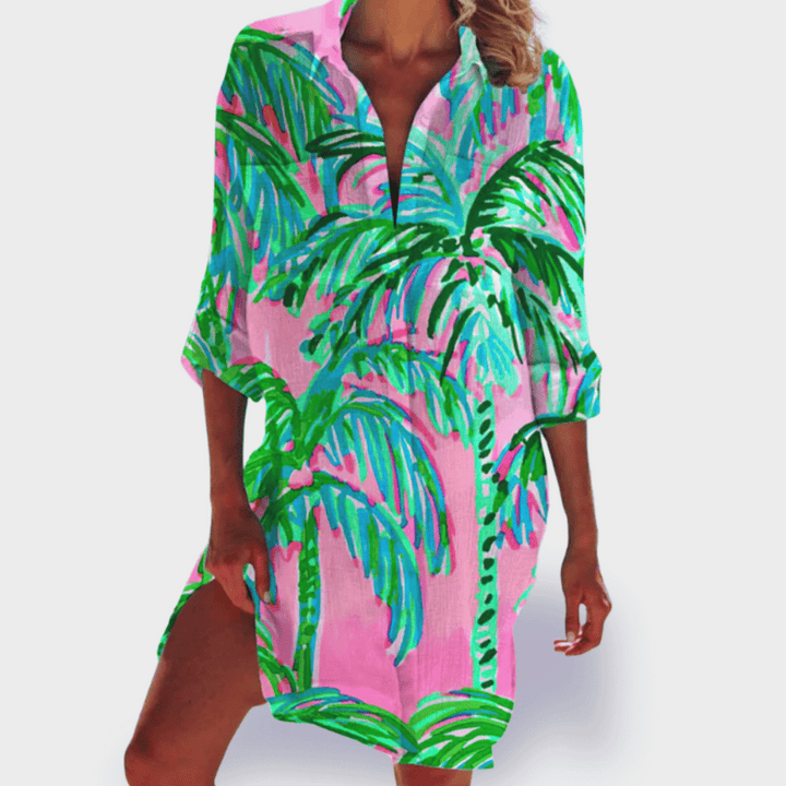 Bright seasonal dress with a flattering shape and soft fabric.