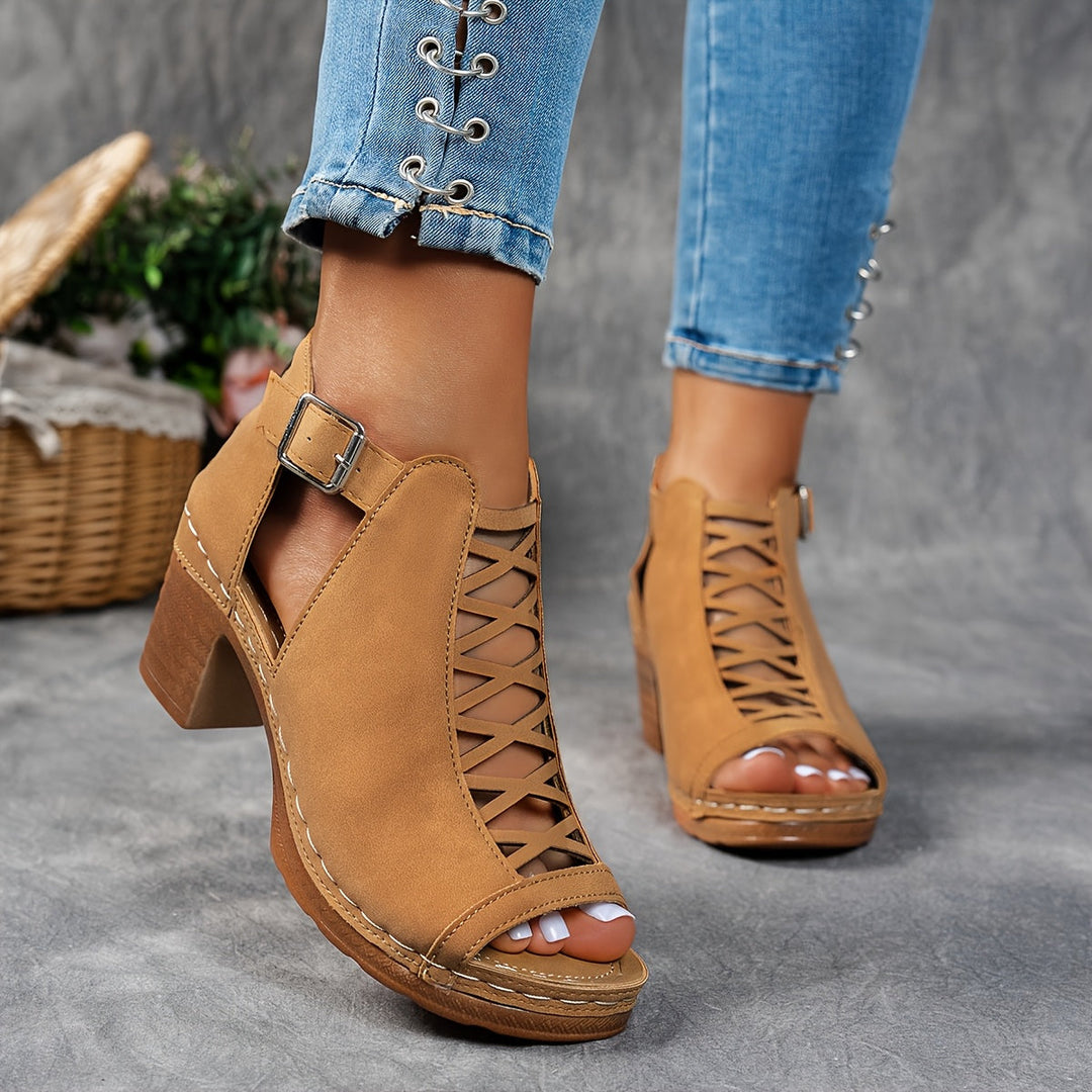 Olivea | Fashion Cushioned Adjustable Buckle Heeled Sandals for Everyday Wear