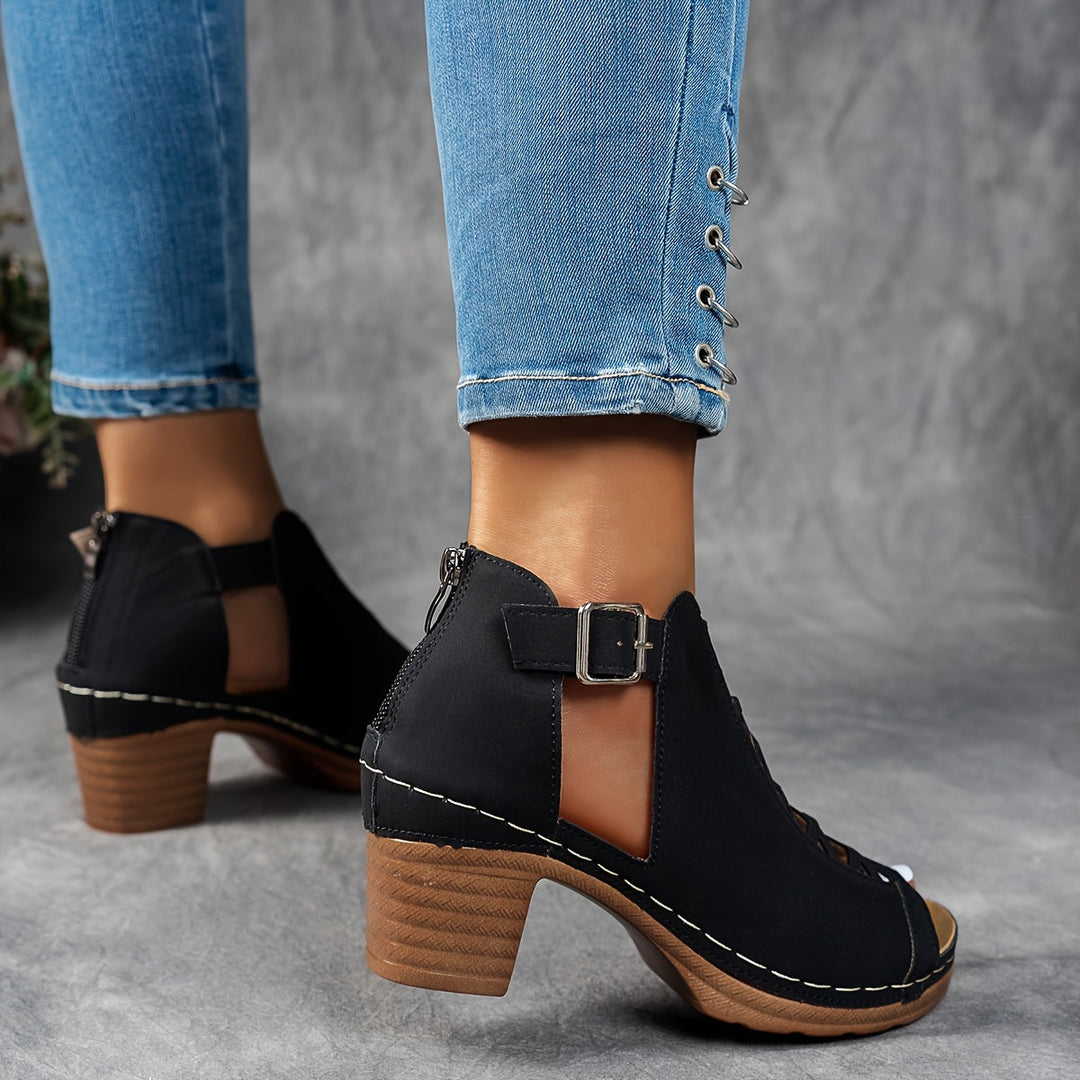 Olivea | Fashion Cushioned Adjustable Buckle Heeled Sandals for Everyday Wear