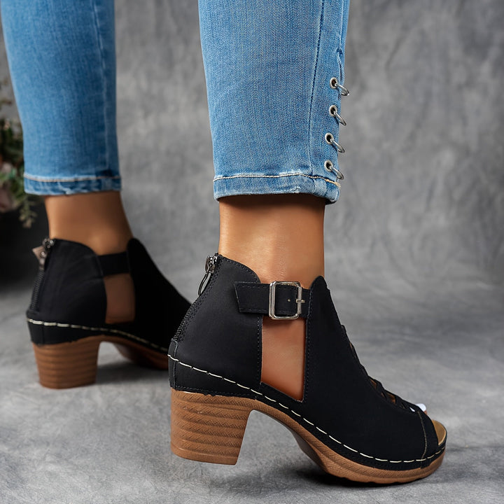 Olivea | Fashion Cushioned Adjustable Buckle Heeled Sandals for Everyday Wear