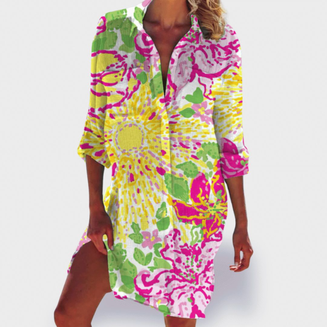 Elegant colorful dress made for sunny days and casual outings.