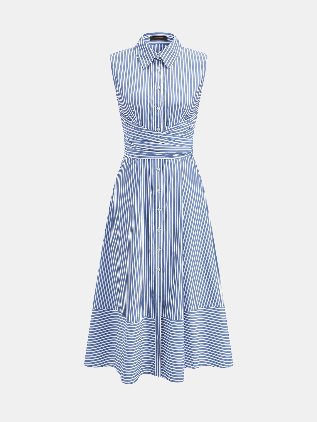 Female wearing a collared sleeveless dress styled for everyday wear on a plain background.