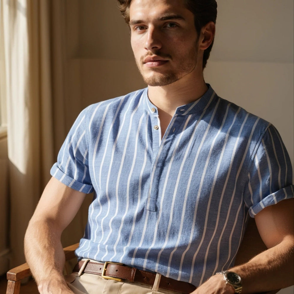 A breathable short sleeve polo shirt on a plain background.