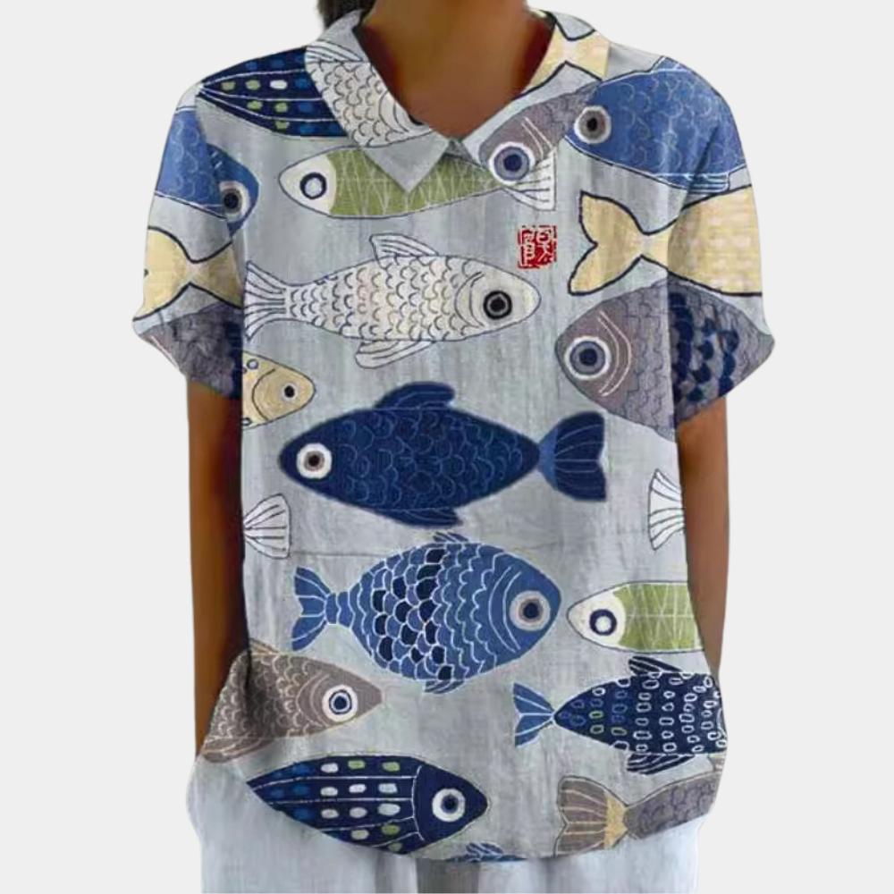 Close-up floral print blouse showing soft pattern details clearly