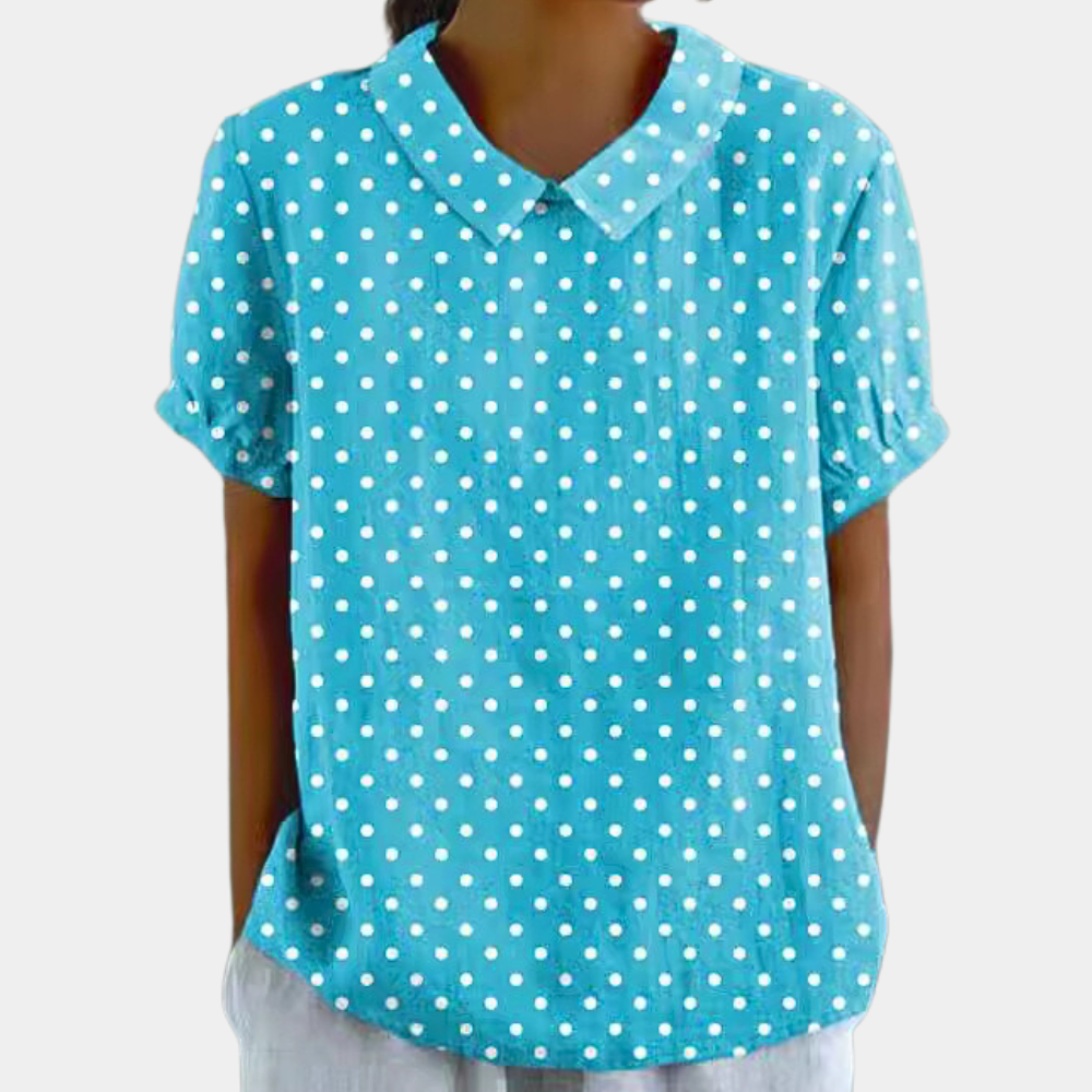 Front angle blouse slightly tilted showing neckline and sleeve style