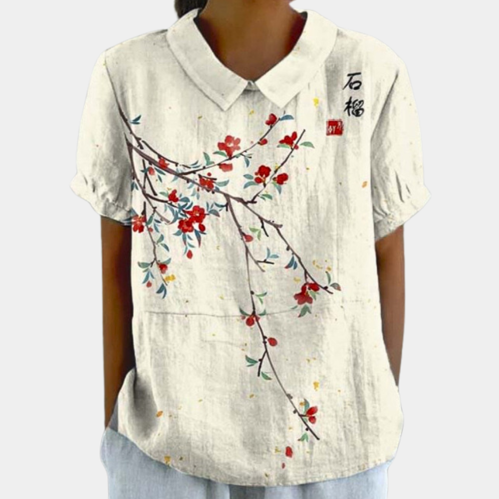 Women blouse front view on plain background with short sleeves