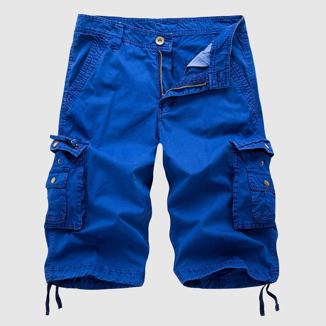 Outdoor-style cargo shorts with utility details against a plain background.