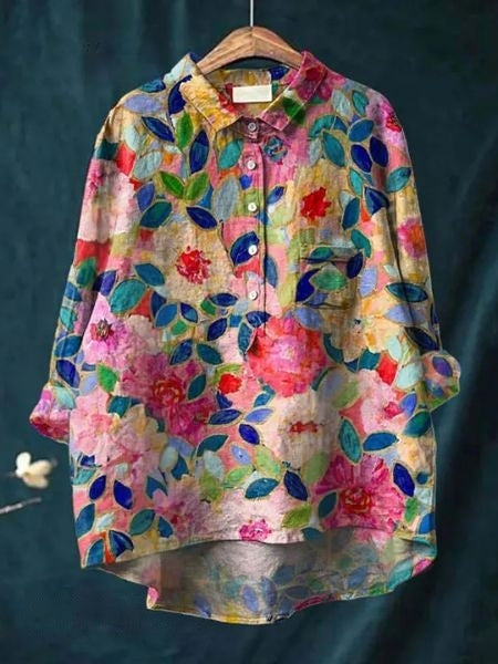 Everyday floral women’s blouse on a plain background.
