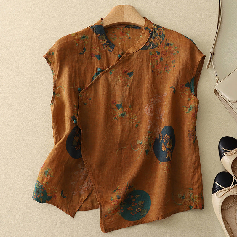 Elegant sleeveless blouse displayed with a clean background.