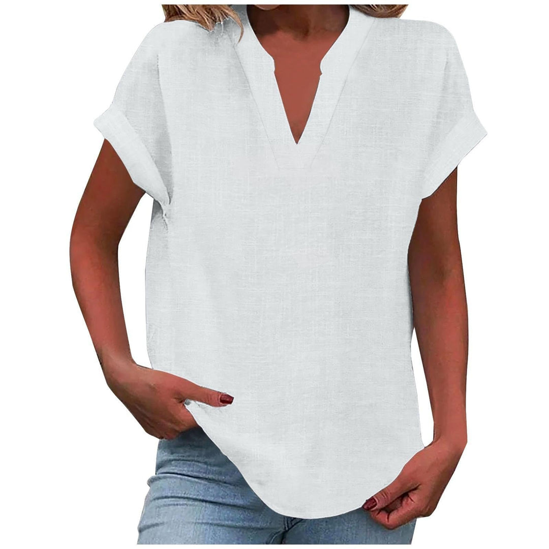 Airy relaxed blouse presented on a clean background with flattering V-neckline detail.