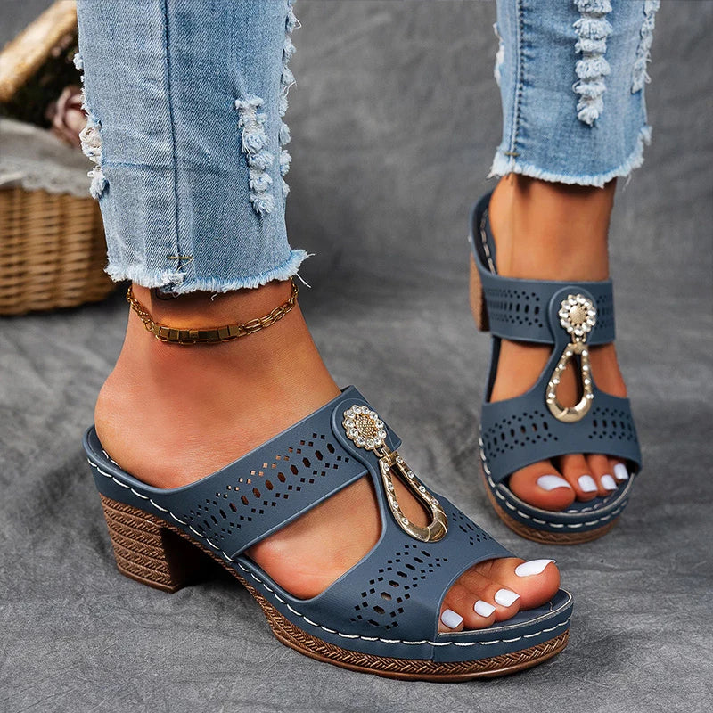 Casual wedge sandal with easy slip-on fit and breathable structure.