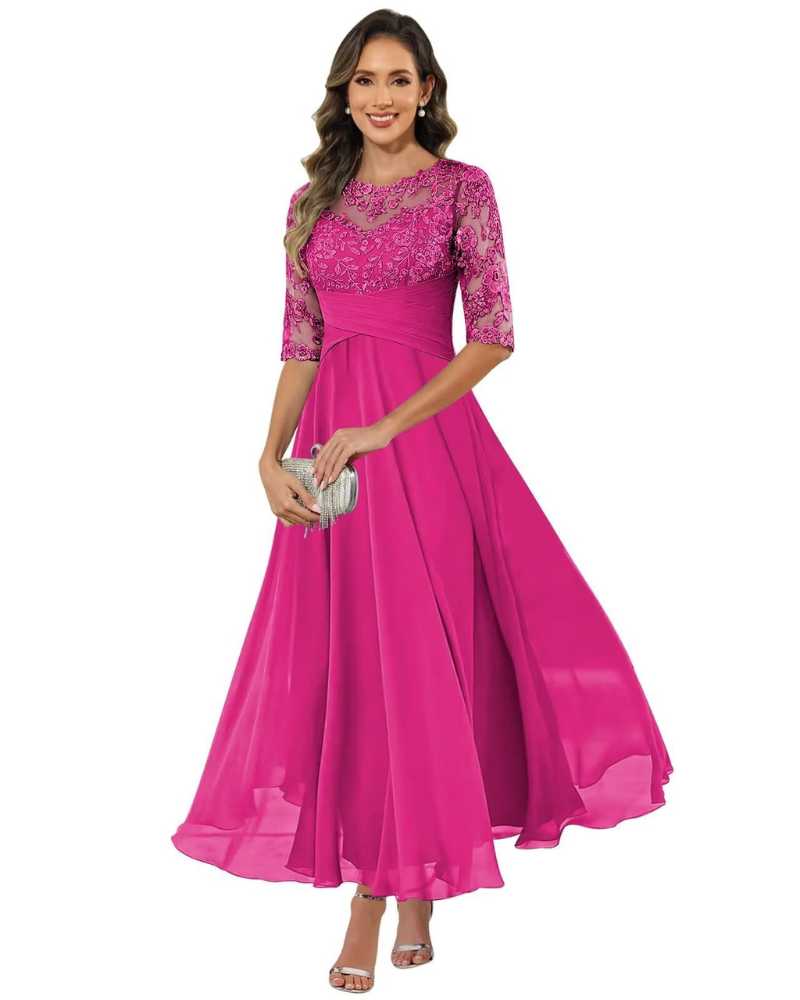 Woman in a long formal dress styled for evening occasions.