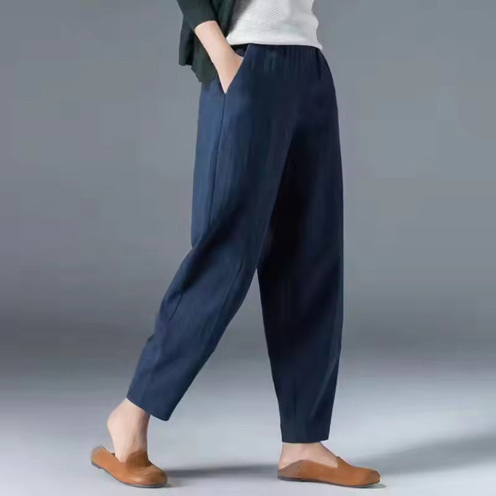 Soft breathable summer trousers for women shown without a model on a plain background.