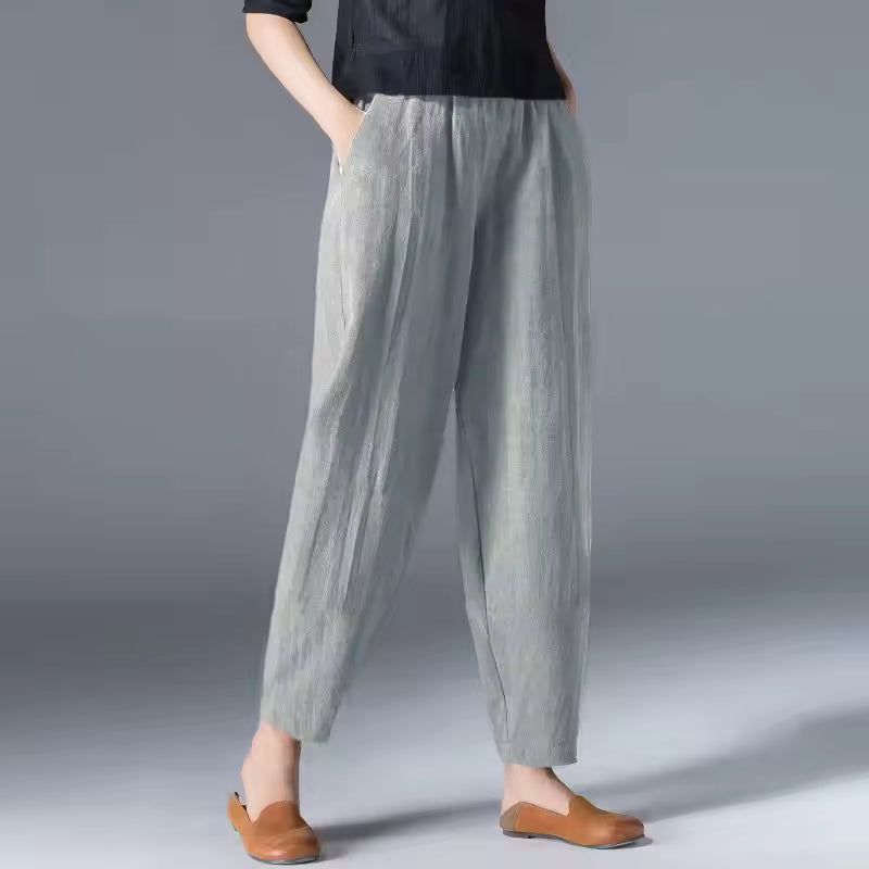 Comfortable women’s warm weather trousers shown on a clean plain background.