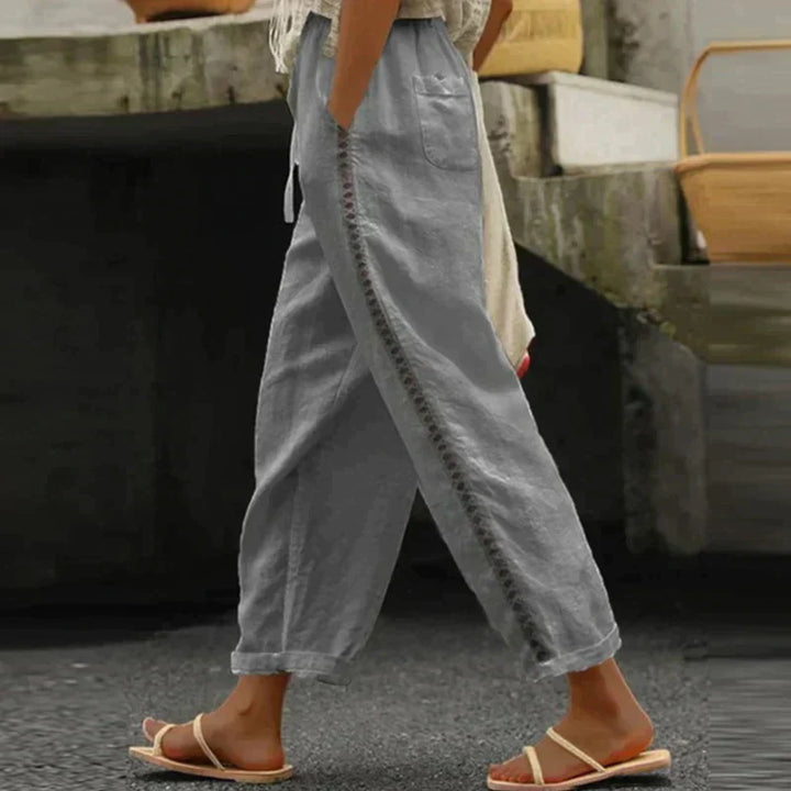Female model styling relaxed wide-leg trousers 