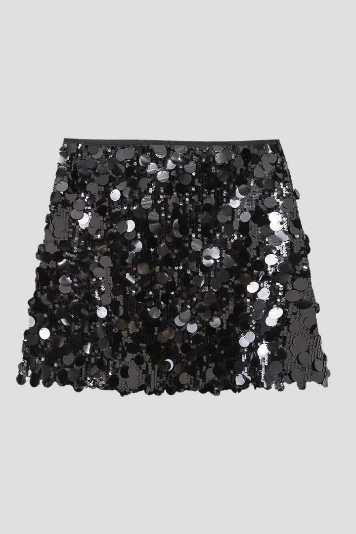 Front view sequin skirt on gray background