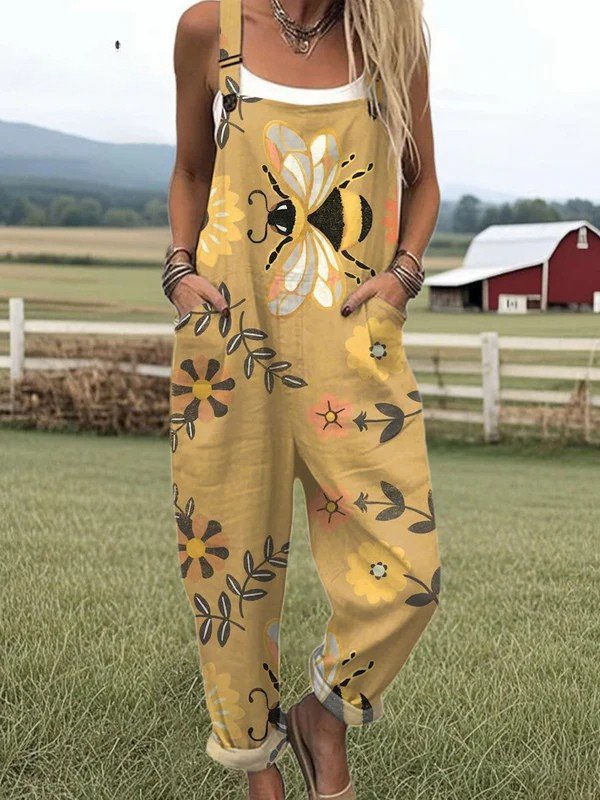 Female model in a trendy casual jumpsuit standing in front of a neutral backdrop.