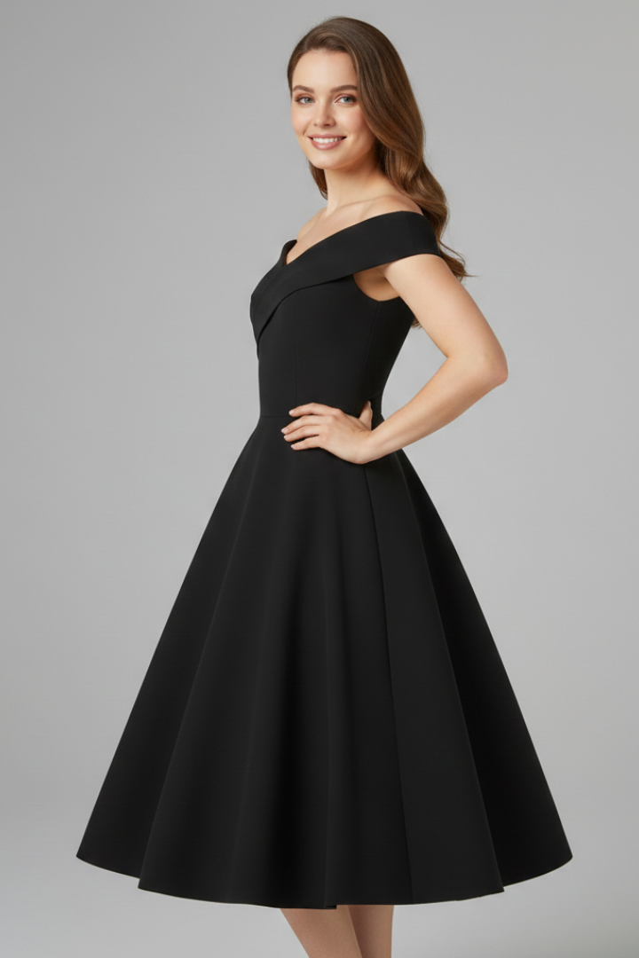 Chic party dress front angle black background