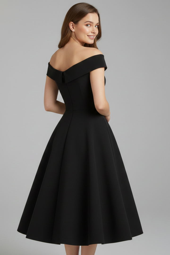 Stylish off-shoulder dress with asymmetric cut design back view