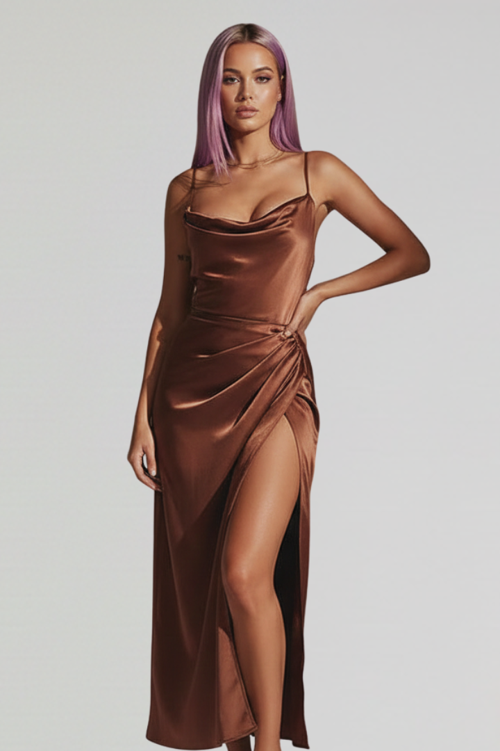 Long fitted dress upper section detail image