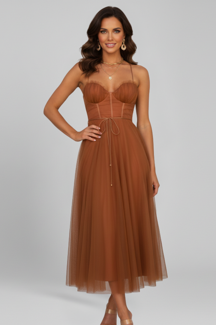 Front angle woman in elegant event dress