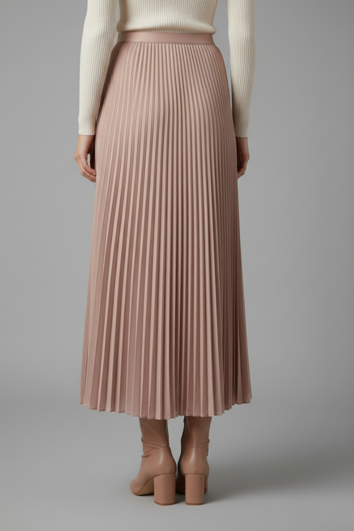 Back angle floor length skirt displayed on white backdrop