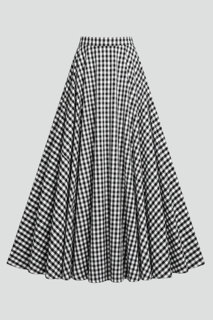 Check pattern black skirt in gray backdrop