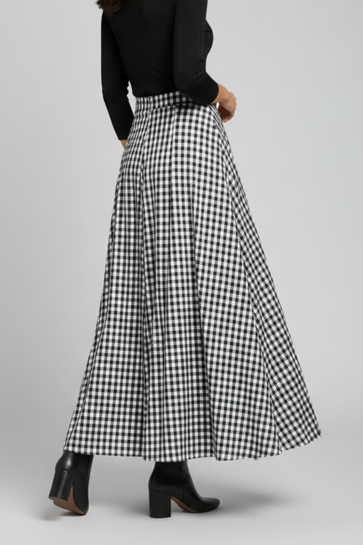 Full-length black skirt in back angle