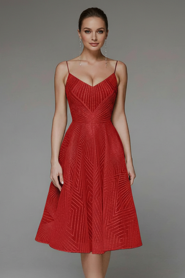 Front shot of feminine red formalwear dress