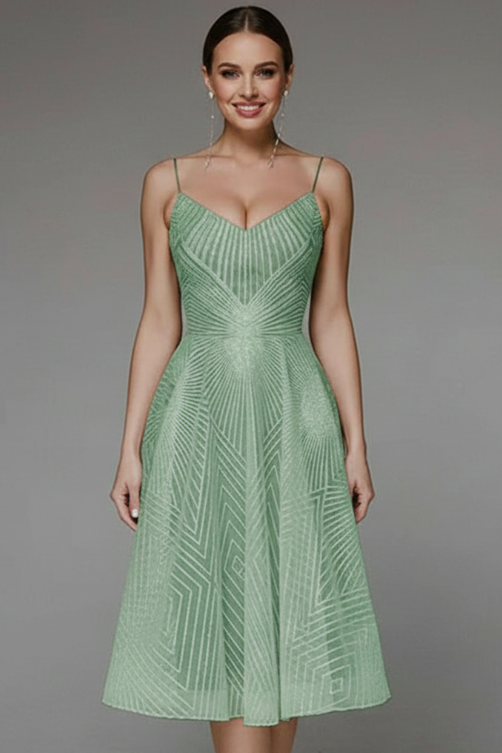Front view of elegant green textured outfit