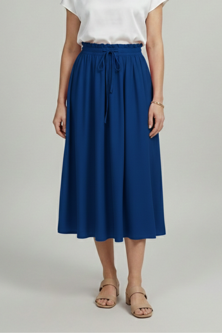 Front-facing midi skirt for women with tie accent