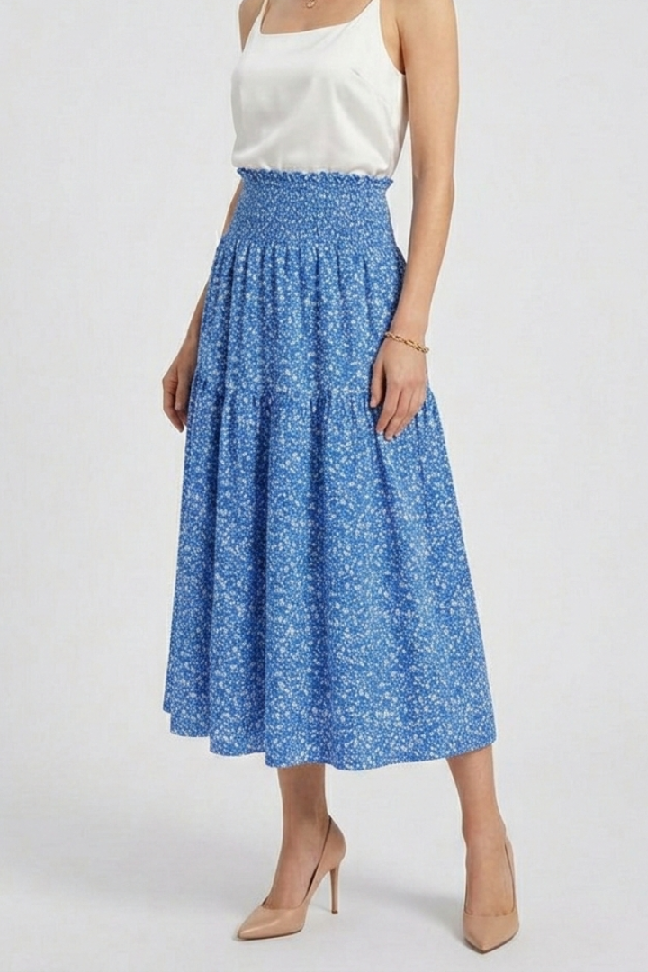 Elastic waistband floral skirt clean product image